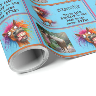 FunnyHorse Birthday Photo Name Sentiment Wrapping Paper