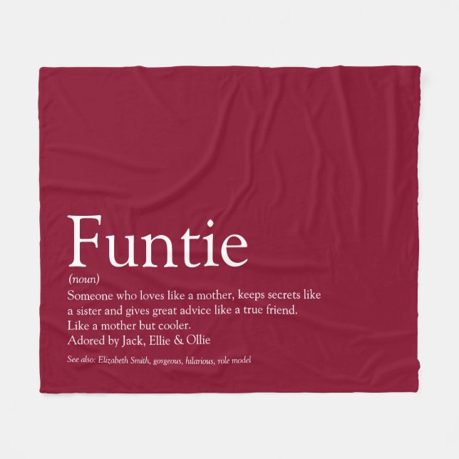 Funtie Aunt Auntie Definition Burgundy Fleece Blanket (Front (Horizontal))