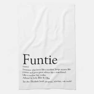 Funtie, Aunt, Auntie Definition Modern Typographic Tea Towel