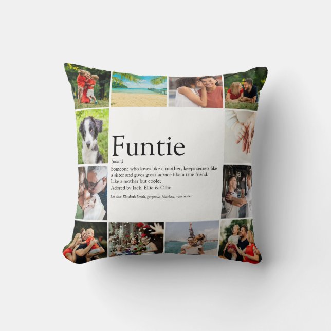 Funtie Aunt Auntie Definition Photo Collage Cushion (Front)