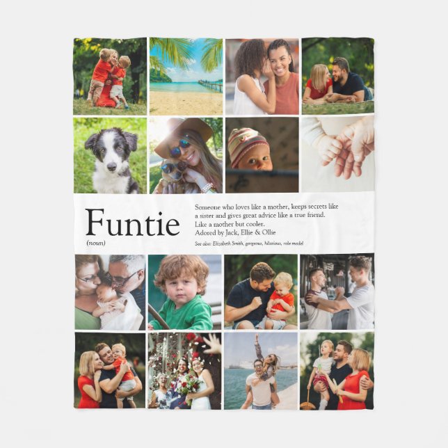Funtie Aunt Auntie Definition Photo Collage Fleece Blanket (Front)