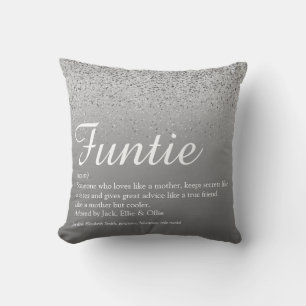 Funtie Aunt Auntie Definition Silver Glitter Cushion