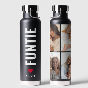 Funtie Fun Cool Aunt Custom Name 4 Photo Collage Water Bottle