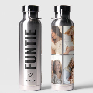 Funtie Fun Cool Aunt Custom Name 4 Photo Collage Water Bottle
