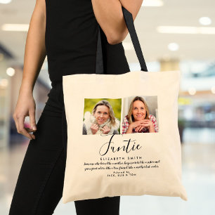 Funtie Modern Script Auntie Quote Photo Tote Bag