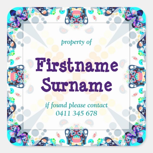 Funtimes Property Bookplate Square Label Sticker (Front)