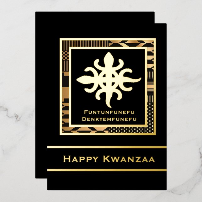 Funtunfunefu Denkyemfunefu Happy Kwanzaa  Foil Holiday Card (Front/Back)
