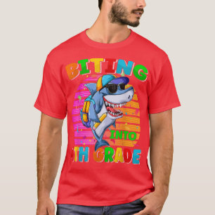 Funy Biting Into Fourth Grade Back To School Shark T-Shirt