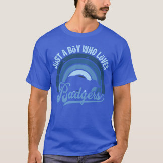 Funy Quote Just A Boy Who Loves A Badger Blue 80s  T-Shirt