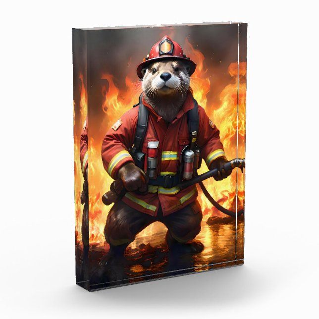 **"Fur and Flames: The Otter Fireman’s Backburning Photo Block (Left)