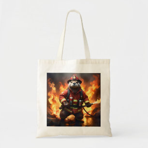 **"Fur and Flames: The Otter Fireman’s Backburning Tote Bag