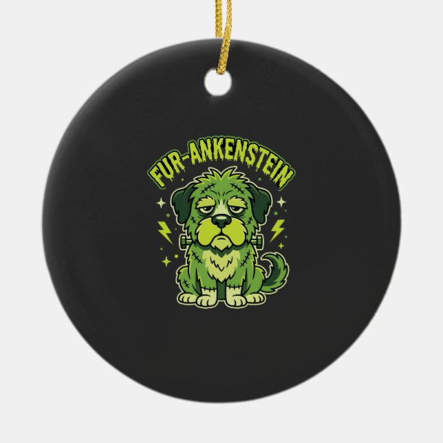 Fur-Ankenstein Funny Frankenstein Dog Halloween Ceramic Tree Decoration (Front)