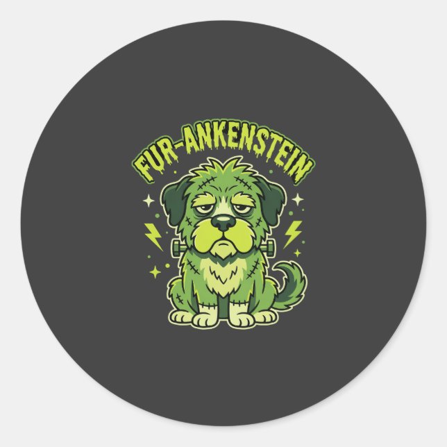 Fur-Ankenstein Funny Frankenstein Dog Halloween Classic Round Sticker (Front)
