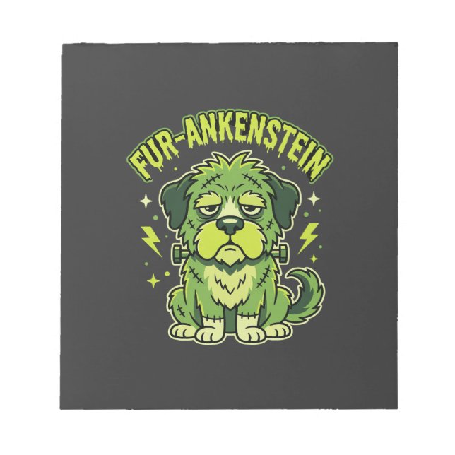 Fur-Ankenstein Funny Frankenstein Dog Halloween Notepad (Front)