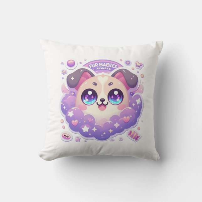 Fur Babies Always Cute Puppy Throw Pillow (Front)