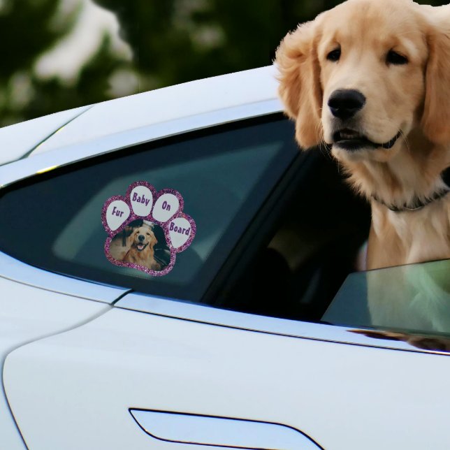 Fur Baby on Board Pink Sparkle Paw Print and Photo Window Cling (Creator Uploaded)