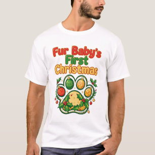 Fur Baby's First Christmas Paw Print T-Shirt