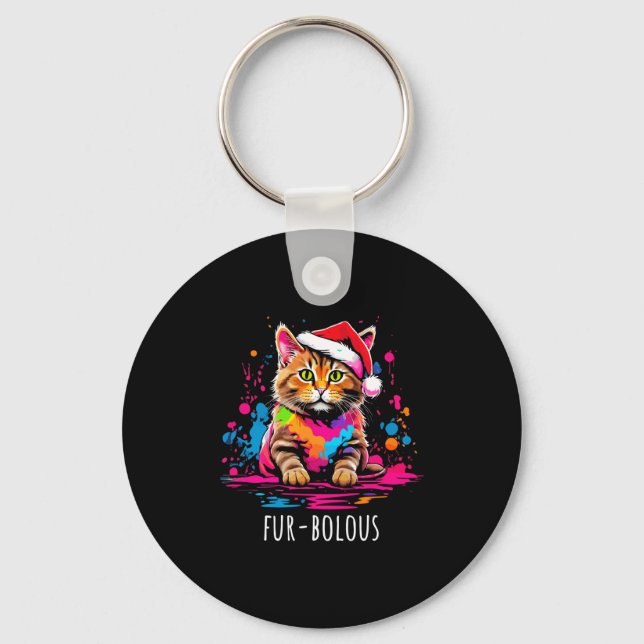Fur-bulous Cute Cat Christmas Party Holiday Kitten Key Ring (Front)