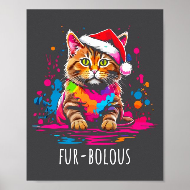 Fur-bulous Cute Cat Christmas Party Holiday Kitten Poster (Front)