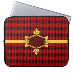 Fur de lis, gold, red diamond, Add initials/name Laptop Sleeve