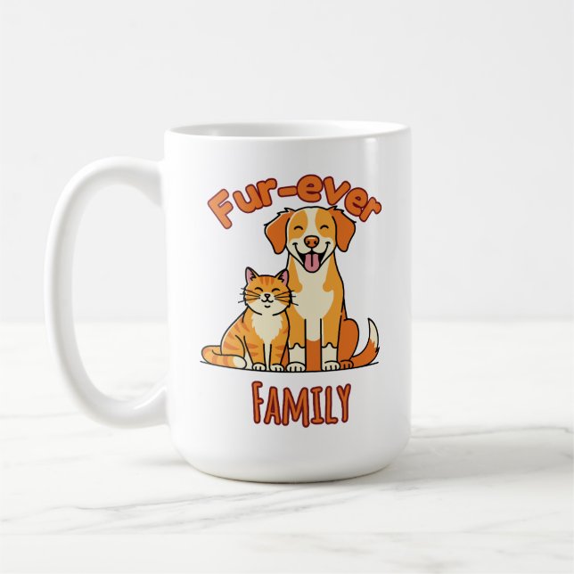 Fur‑ever Family – Funny Cat and Dog Lover Coffee Mug (Left)
