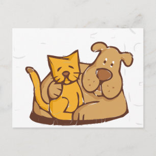 Fur-Ever Friends   Cat and Dog Together Postcard