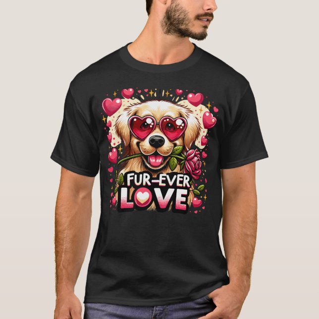 Fur-ever Love - Golden Retriever with Heart Glasse T-Shirt (Front)