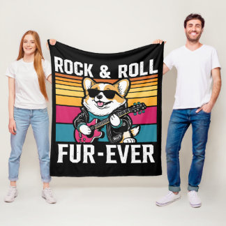 Fur-Ever Rock & Roll With A Rockin Corgi Fleece Blanket