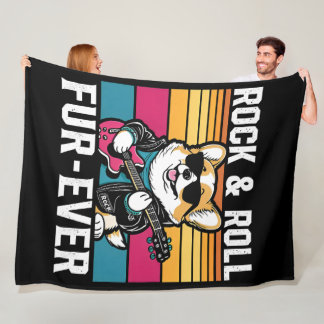 Fur-Ever Rock & Roll With A Rockin Corgi Fleece Blanket