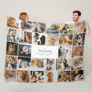 Fur Family Custom Text 28-Photo Collage Fleece Blanket