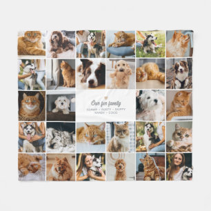 Fur Family Custom Text 28-Photo Collage Fleece Blanket