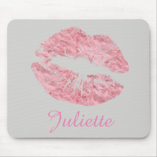 Fur Fun Pink Rose Lips Lipstick Mouth Mouse Mat