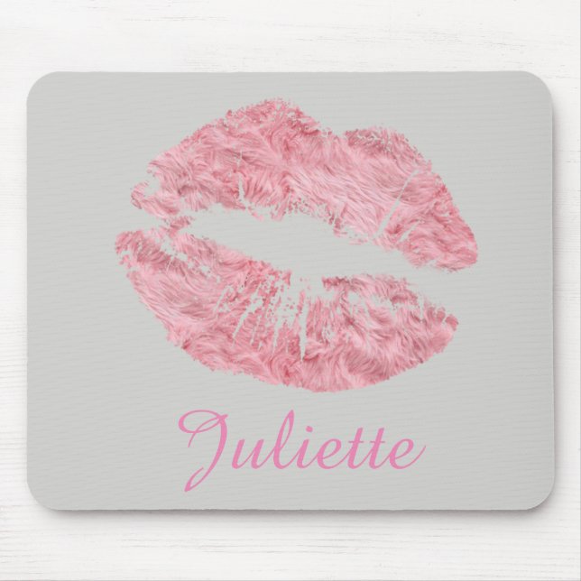 Fur Fun Pink Rose Lips Lipstick Mouth Mouse Mat (Front)