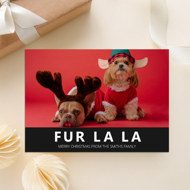 Fur La La Black Modern Pet Christmas Photo Holiday Card (Creator Uploaded)