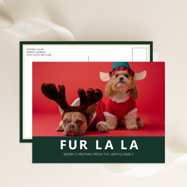 Fur La La Green Modern Pet Christmas Photo Holiday Postcard (Creator Uploaded)