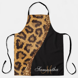 Fur Leopard Print and Glitter Apron