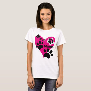 Fur Mama Big Pink Heart Paw Prints Love Gift T-Shirt
