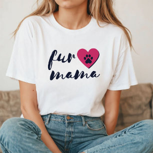 Fur Mama Black and Pink Heart Paw Print T-Shirt