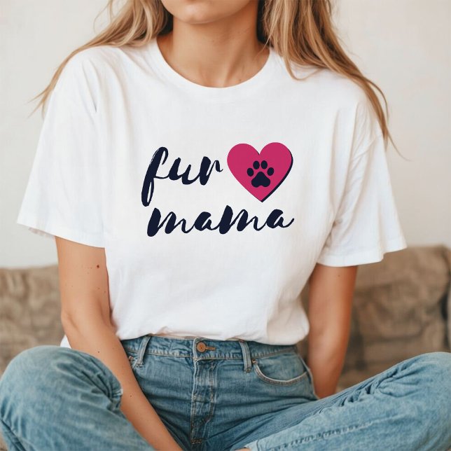 Fur Mama | Black and Pink Heart Paw Print T-Shirt (Creator Uploaded)