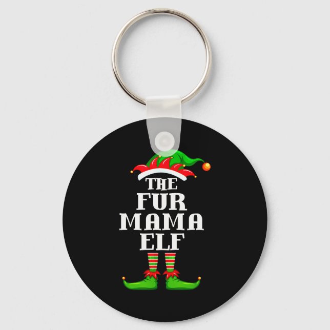 Fur Mama Elf Matching Family Group Christmas Party Key Ring (Front)