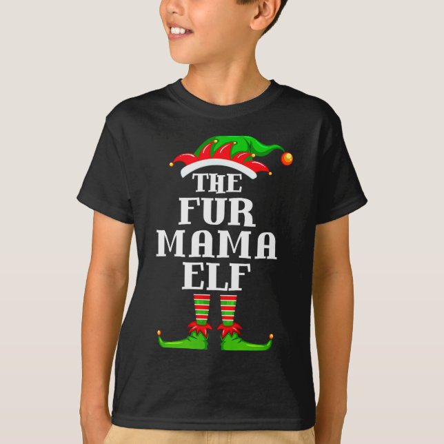 Fur Mama Elf Matching Family Group Christmas Party T-Shirt (Front)