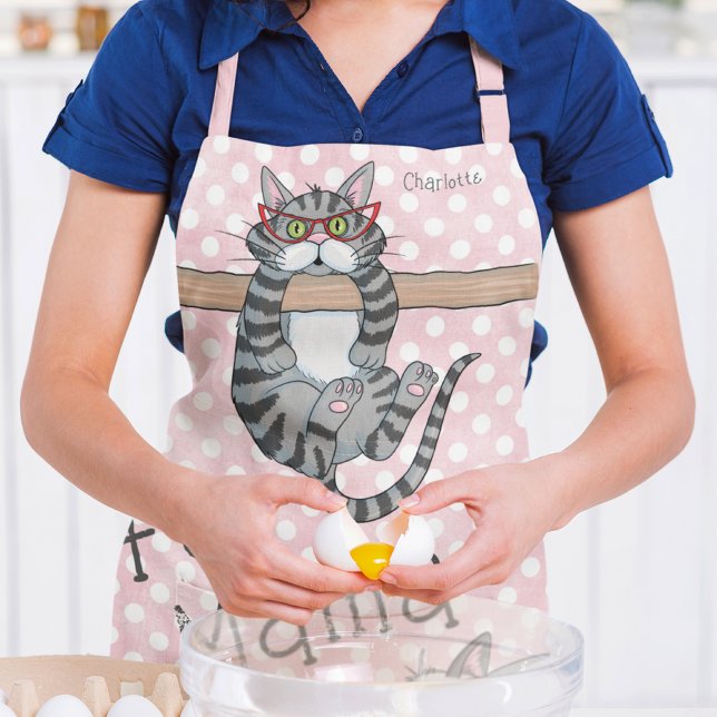 Fur Mama Funny Whimsical Cats Personalised Name Apron (Creator Uploaded)