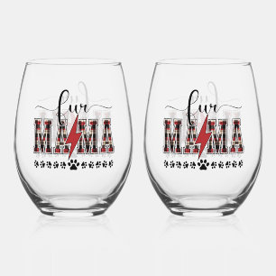 Fur Mama Plaid  Stemless Wine Glass
