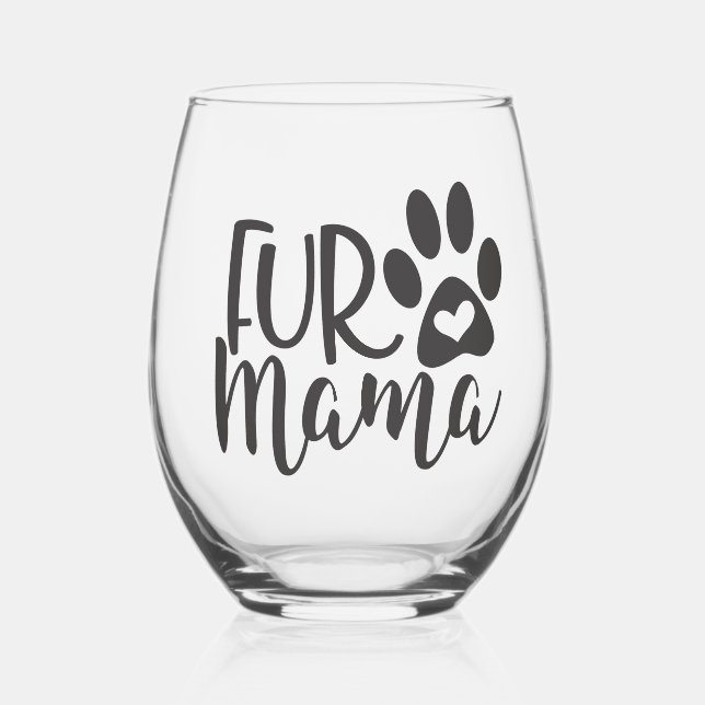 Fur Mama Stemless Wine Glass (Front)