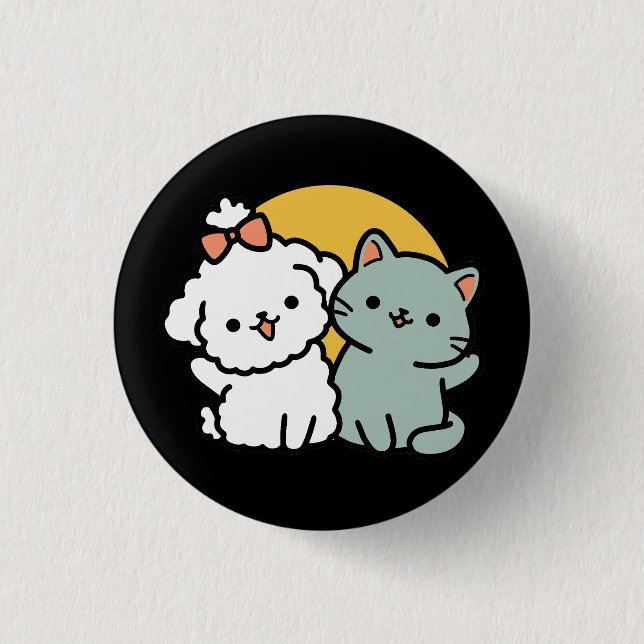 Fur-Real Friends Forever | Cute Cat & Dog Duo 3 Cm Round Badge (Front)