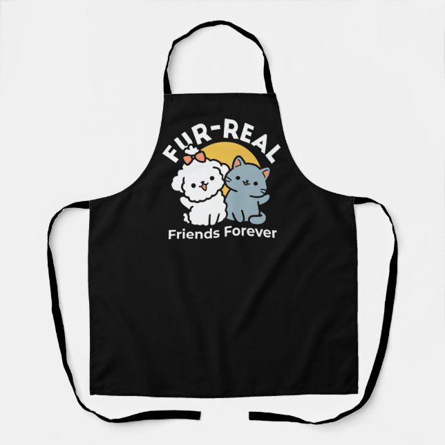 Fur-Real Friends Forever | Cute Cat & Dog Duo Apron (Front)