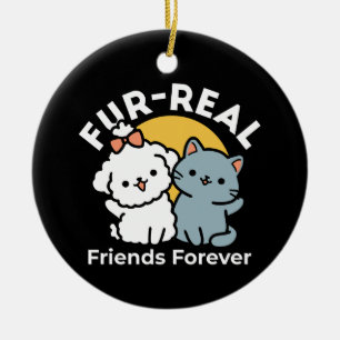 Fur-Real Friends Forever   Cute Cat & Dog Duo Ceramic Tree Decoration