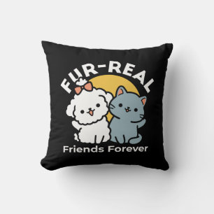 Fur-Real Friends Forever   Cute Cat & Dog Duo Cushion