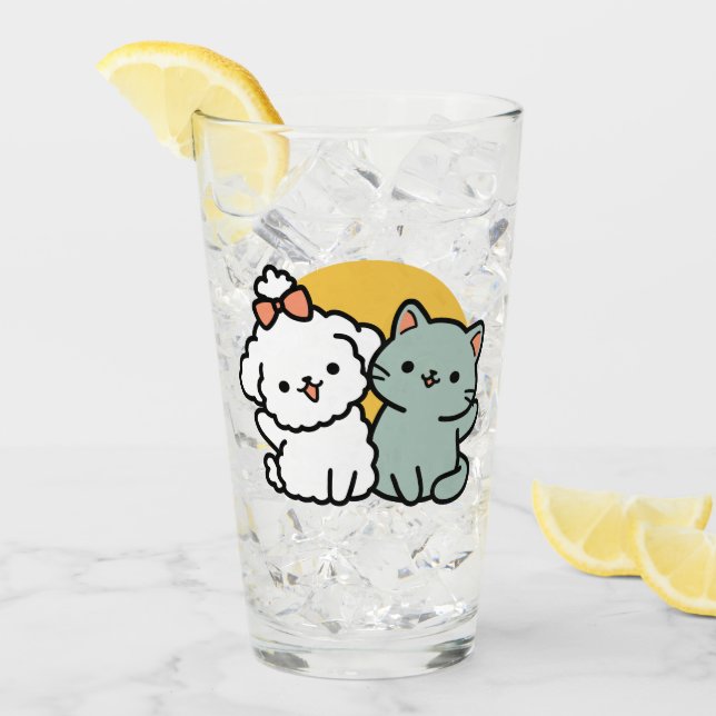 Fur-Real Friends Forever | Cute Cat & Dog Duo Glass (Front Ice)