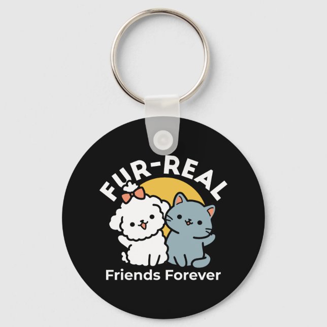 Fur-Real Friends Forever | Cute Cat & Dog Duo Key Ring (Front)
